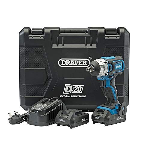 Draper 55343 D20: 20V Brushless 1/2” Mid-Torque Impact Wrench with 2X Batteries