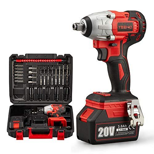 TEENO 20V Brushless Impact Wrench: Lithium-Ion, 3.0Ah Batteries, Charger, 3pcs Sockets, 1/2 Inch, 320NM (One Battery)