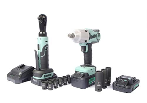 Kielder 3 Battery Bundle Box: 18v Brushless TYPE18 1/2" 700Nm Impact Wrench & 3/8" 60Nm Ratchet, with 1 x 4.0Ah, 2 x 2.0Ah, Charger, 1/2" & 3/8" Impact Sockets