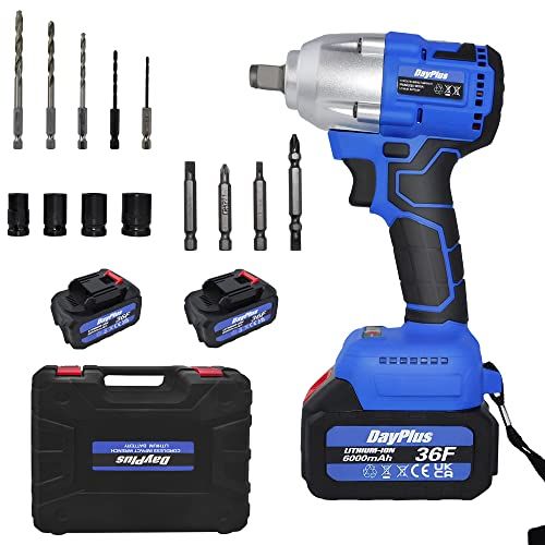 Qimu Cordless Impact Wrench: 1/2 inch Chuck Driver Brushless Impact Gun, 21V Power Electric Wrench/Max Torque (420N.m), 2300 RPM Impact Drill with 6.0Ah Li-ion Battery&Charger, 4Pcs Driver Impact Sockets