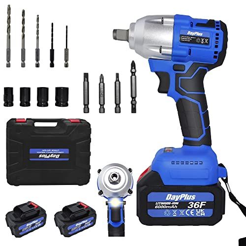 Qimu 21V Cordless Impact Wrench: 1/2 Brushless Impact Gun, 3-in-1 Power Electric Wrench/Max Torque (420N.m), Drill Set with 6.0Ah Battery&Charger, 4Pcs Sockets, High Torque Impact Wrench for Car Repairs