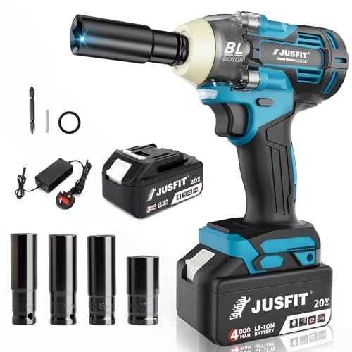 Taliyah Cordless Impact Wrench: 520Nm 1/2" Brushless Impact Gun, 18V Electric Wrench Driver for car Tires, Assembly and Manufacturing Trades (Include Battery&Socket)