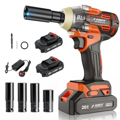 Taliyah 1280W Brushless Cordless Impact Wrench: 1/2 Inch Impact Driver with Adjustable Torque, Max Torque 520N.m 3000 RPM Variable Speed, 2 * 3.0Ah Li-Ion Battery and 1 Hour Fast Charger